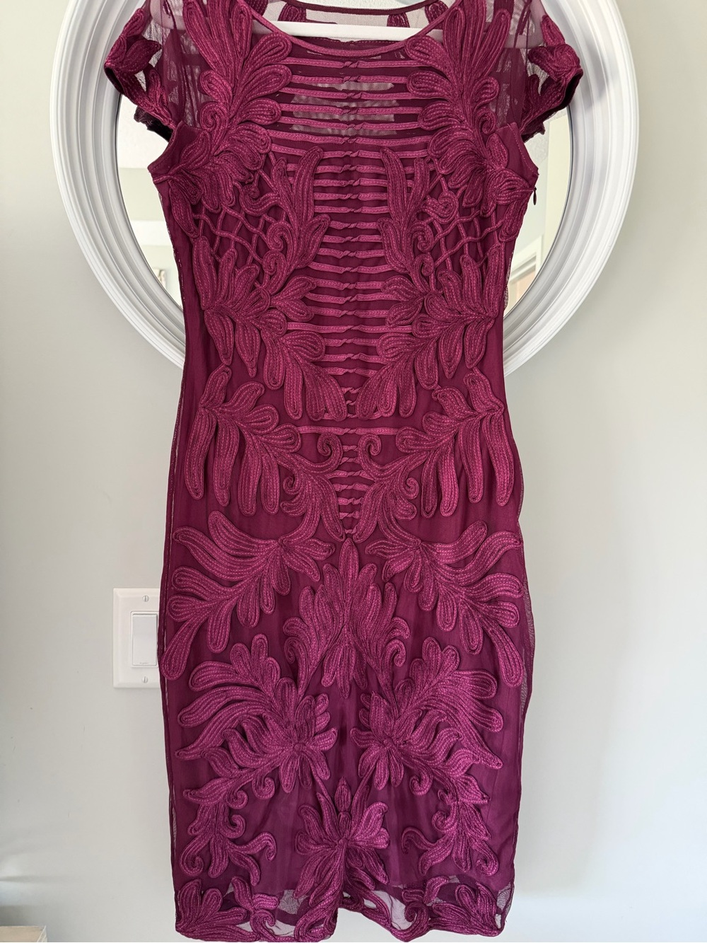 Phase Eight Embroidered Fitted Midi Dress in Berry Plum